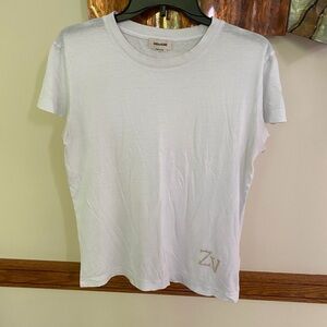 Zadig and Voltaire Crew Neck Short Sleeve gold embellished T-Shirt Size: L